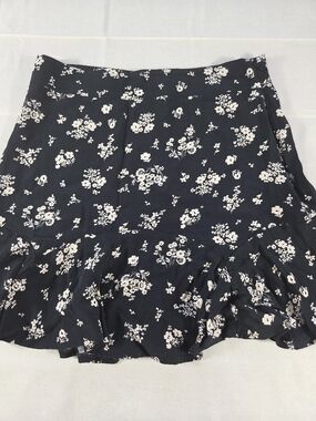 Free People Black Floral Ruffle Mini Skirt Size 4